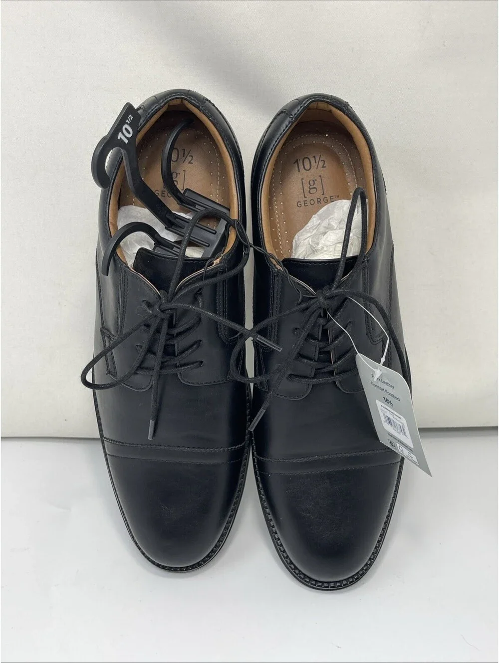 GEORGE Mens Dress Oxford Shoes Black Cap Toe Lace up Size 10.5 NWT